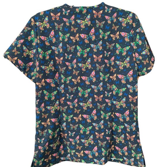 Revel Premium Stretch Scrub Large Blue Short Sleeves Pockets Women’s Top - Picture 2 of 3